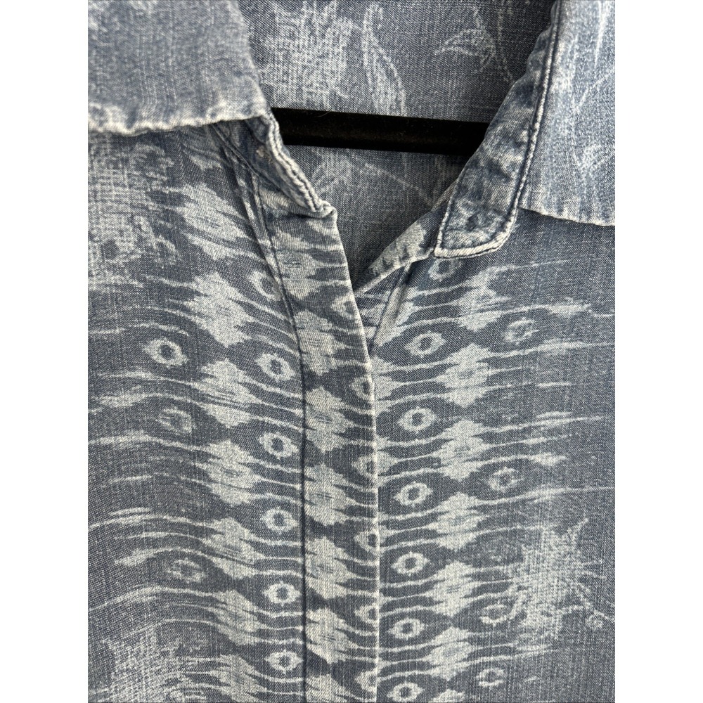 Liverpool Los Angeles Women's S Denim Blue Floral Short Sleeve Button-up Blouse - Picture 3 of 14